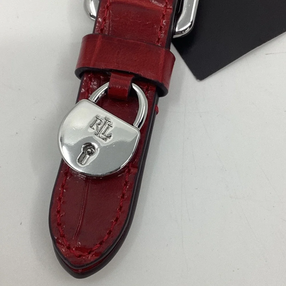 Lauren Ralph Lauren Red Croc Leather Buckle Padlock Keychain Embossed